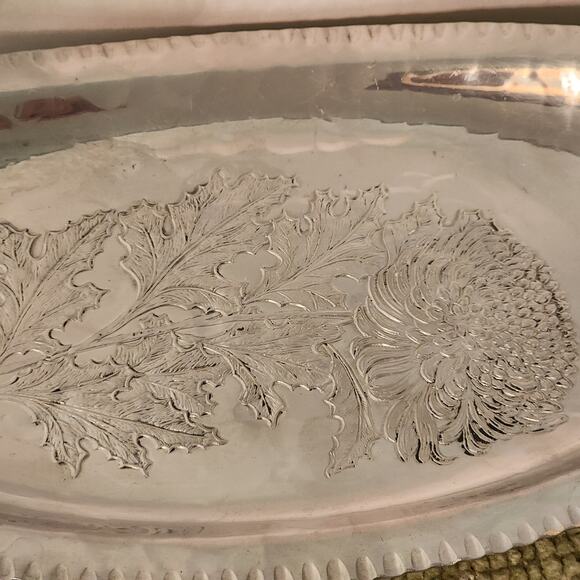 Continental Silverlook Hand Wrought Aluminum Tray #566 Floral Mid Century - Picture 3 of 6